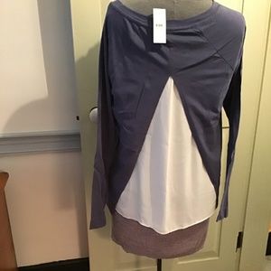 Loft top with peek a boo fabric in back